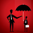 Vector: men cover other businessmen by umbrella for rain concept men cover other businessmen by umbrella for rain concept