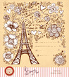 Vintage post card with Eiffel Tower