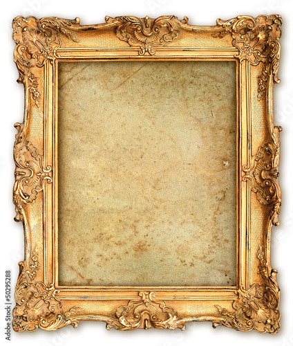 old golden frame with empty grunge canvas