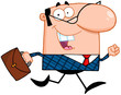 Lucky Business Manager Running To Work With Briefcase