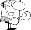 Outlined Smiling Business Manager With Boxing Gloves
