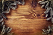 Holzwand mit Tannenzweigen