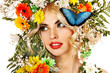 Photo: Woman with butterfly and flower. Woman with butterfly and flower.