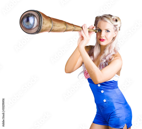 Photo: Female sailor with telescope Female sailor with telescope