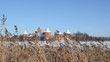 Trakai castle snow frozen lake reeds wind people recreate winter