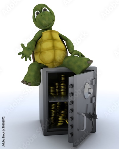 Illustration: tortoise sat on a safe tortoise sat on a safe