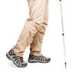 Hiker's legs in move at white background