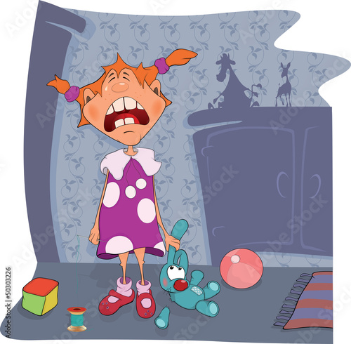 Vector: Crybaby The girl and toy rabbit Crybaby The girl and toy rabbit