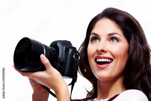 Photo: Woman with a photo camera. Woman with a photo camera.