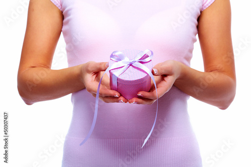 Photo: Beautiful woman with a heart box. Beautiful woman with a heart box.