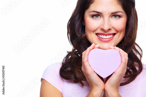Photo: Beautiful woman with a heart box. Beautiful woman with a heart box.