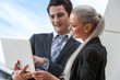 Business partners reviewing information on laptop.