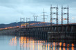 Hydroelectric power station on river at evening