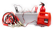 Car battery and  jumper cables  isolated on white