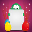 Green egg holding paper
