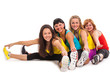 Group of women exercising over background