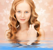 beautiful woman with butterflies in water