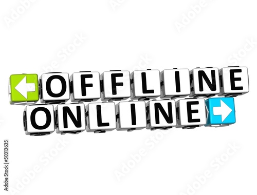 Illustration: 3D Offline Online Button Click Here Block Text 3D Offline Online Button Click Here Block Text