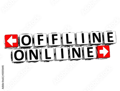 Illustration: 3D Offline Online Button Click Here Block Text 3D Offline Online Button Click Here Block Text