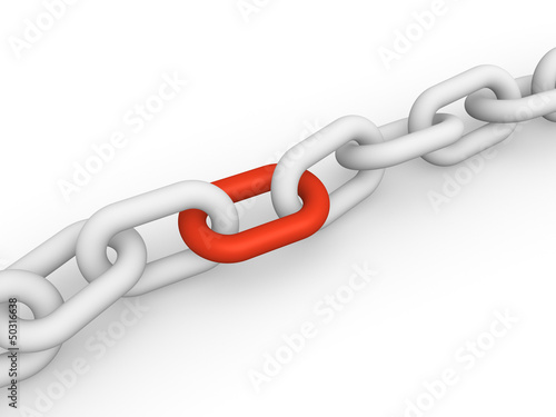 Illustration: White chain with red link. 3d rendering. White chain with red link. 3d rendering.
