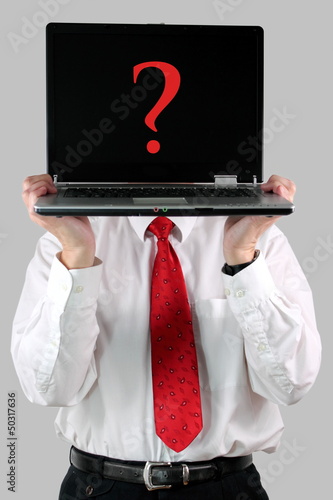 Photo: Laptop mit Fragezeichen Laptop mit Fragezeichen