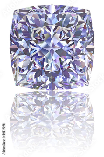 Illustration: Square shaped diamond on glossy white Square shaped diamond on glossy white