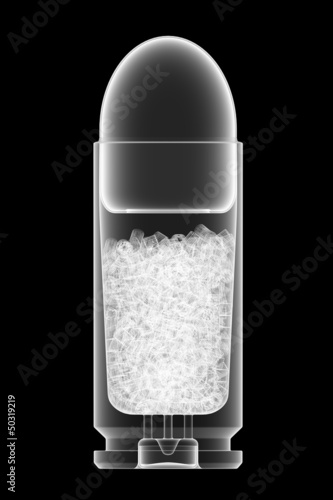 Illustration: Xray bullet cartridge on black Xray bullet cartridge on black