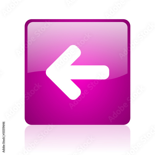 Illustration: arrow left violet square web glossy icon arrow left violet square web glossy icon