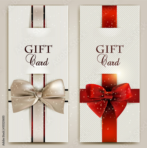 Vector: Gorgeous gift cards with bows and copy space. Vector illustratio Gorgeous gift cards with bows and copy space. Vector illustratio