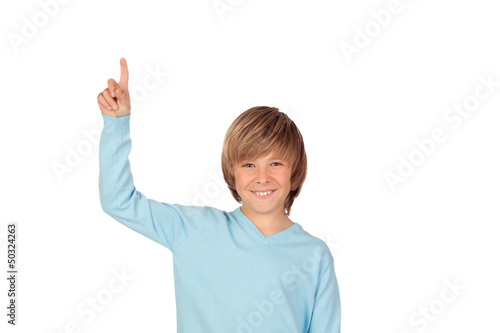 Photo: Happy preteen boy asking to speak Happy preteen boy asking to speak