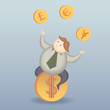 business man risk on money exchange cartoon character