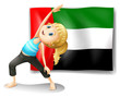 Flag of the UAE with a girl stretching