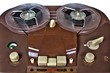 vintage analog recorder reel to reel on white background