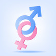 Pink and blue symbols of Mars and Venus. Vector illustration