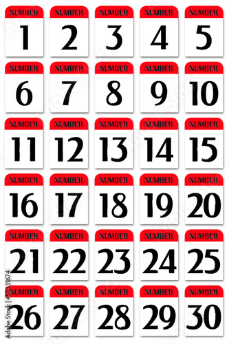 Illustration: Number card 1 to 30 red Number card 1 to 30 red