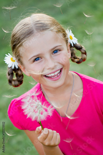 Photo: Summer joy - lovely girl blowing dandelion Summer joy - lovely girl blowing dandelion