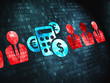 Business concept: Business Man And Calculator on digital backgro