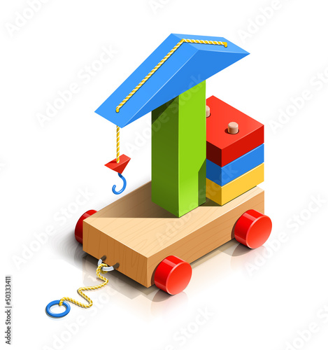 Vector: lifting crane, wooden toy vector illustration isolated on lifting crane, wooden toy vector illustration isolated on