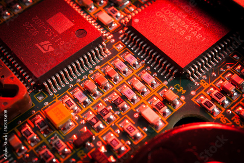 Photo: electronic board toned red electronic board toned red