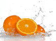 Orange fruits and Splashing water