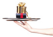 Foto: hand and gift over white background hand and gift over white background