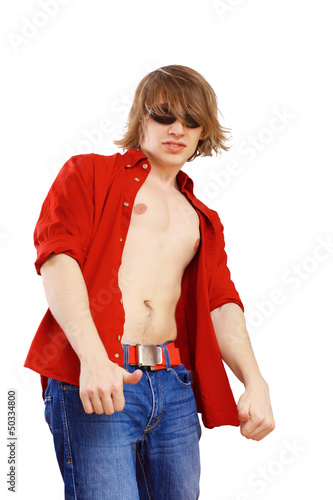 Photo: Happy smiling young man dancing Happy smiling young man dancing
