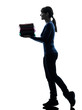 Photo: woman maid housework holding sweater pile silhouette woman maid housework holding sweater pile silhouette