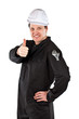 Handyman wearing uniform and hardhat