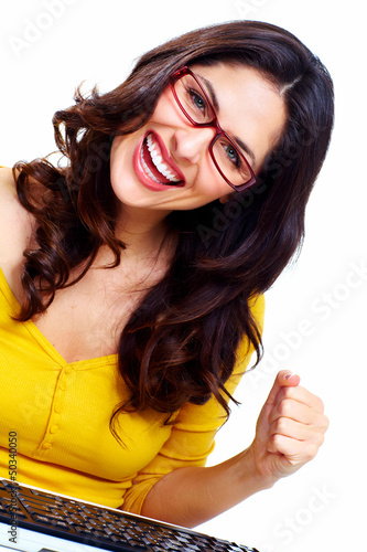 Photo: Business woman with laptop computer. Business woman with laptop computer.