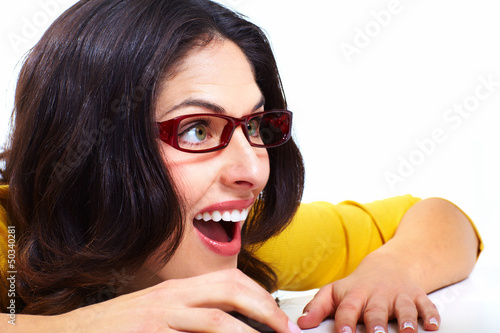 Photo: Business woman with laptop computer. Business woman with laptop computer.