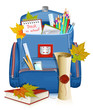 Back to school! School bag with education objects.
