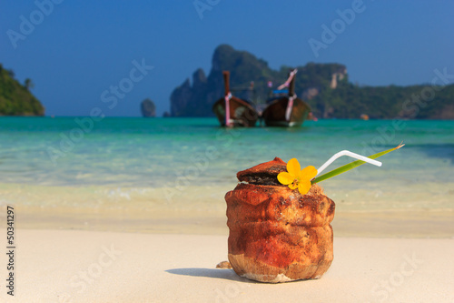 Photo: Coconut cocktail on the beach Coconut cocktail on the beach
