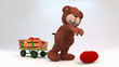 Teddybär sammelt Plüschherzen