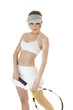 Beautiful  happy  female tennis player  hit pause for a break.